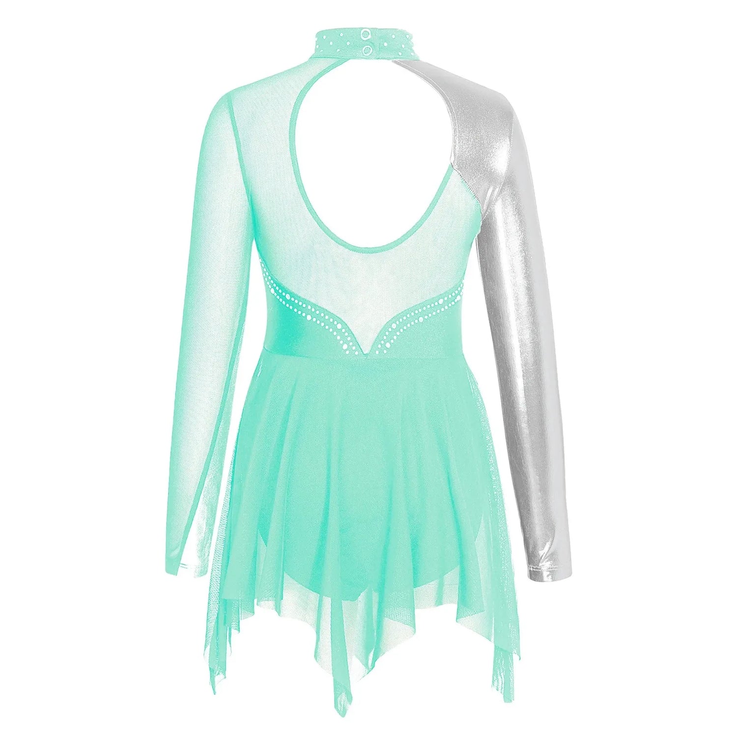 Kids Girls Gymnatics Leotards Ballet Lyrical Dance Dress Shiny Rhinestone Figure Skating Costume Mesh Bronzing Cloth Dance Dress