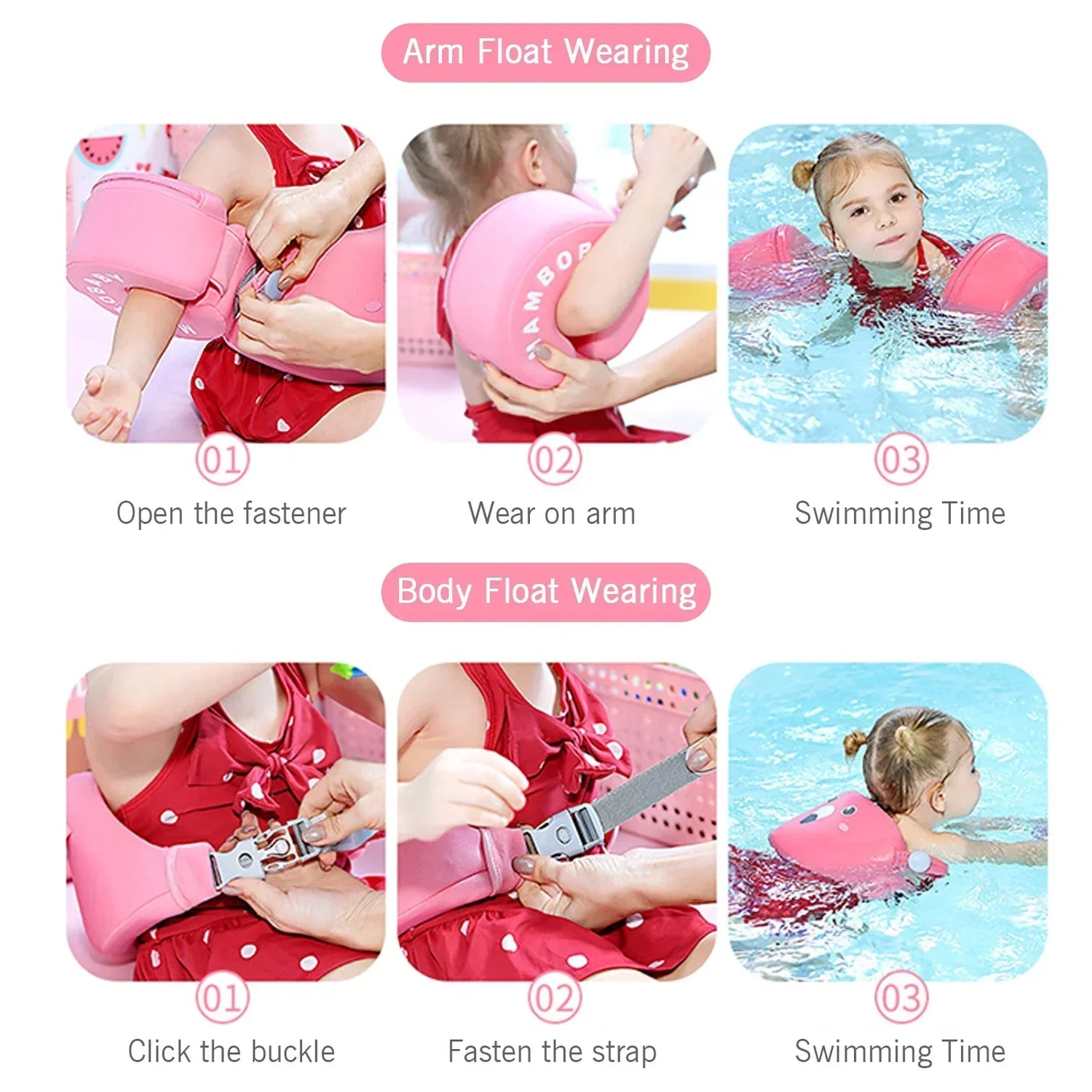 Kids Swimming Arm Rings Portable Non-Inflatable Floating Circle Sleeves Pool Buoy Armbands Swimming Equipment for 3-6 Years Baby