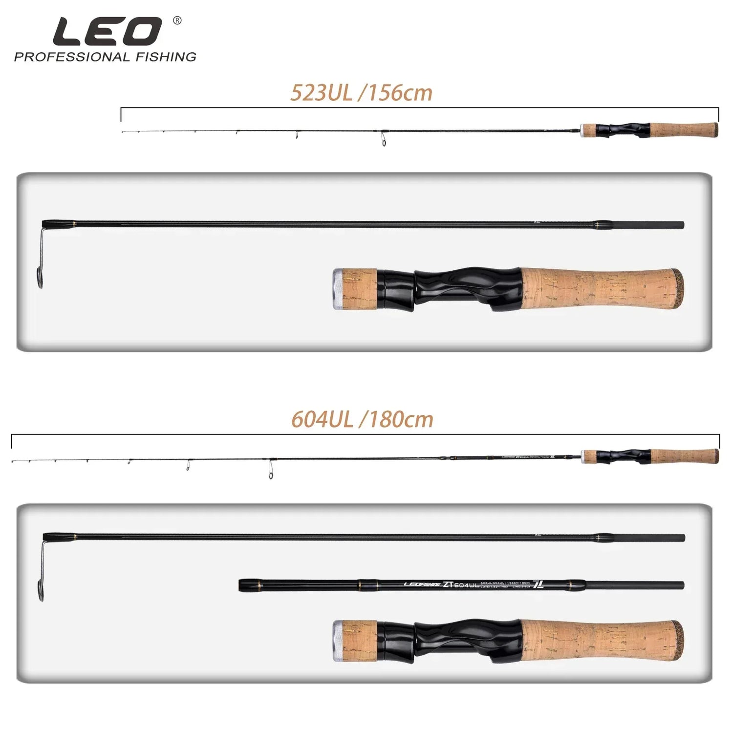 LEOFISHING Carbon Lure Spinning Casting Fast UL Bait 4+1 523/604 Ultra Lightweight Fishing Rod 1.56M&1.8M Fishing Accessories