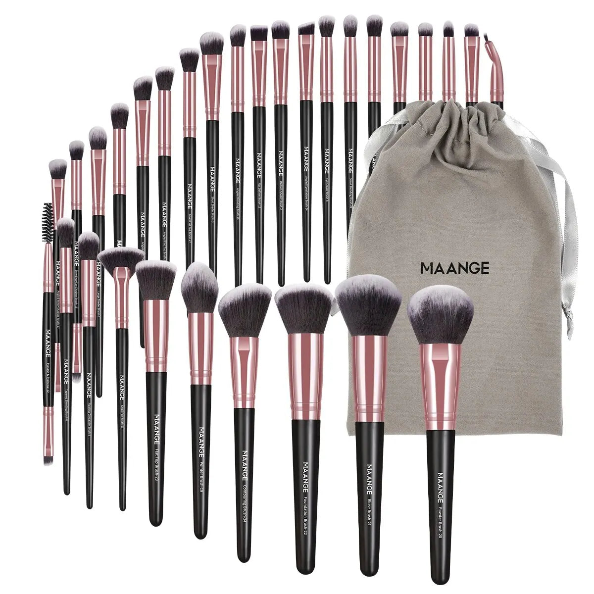(Pack of 30) MAANGE Professional Makeup Brush Set Foundation Concealers Eye Shadows Powder Blush Blending Brushes Beauty Tools with Bag
