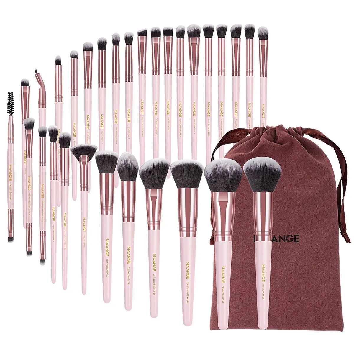(Pack of 30) MAANGE Professional Makeup Brush Set Foundation Concealers Eye Shadows Powder Blush Blending Brushes Beauty Tools with Bag