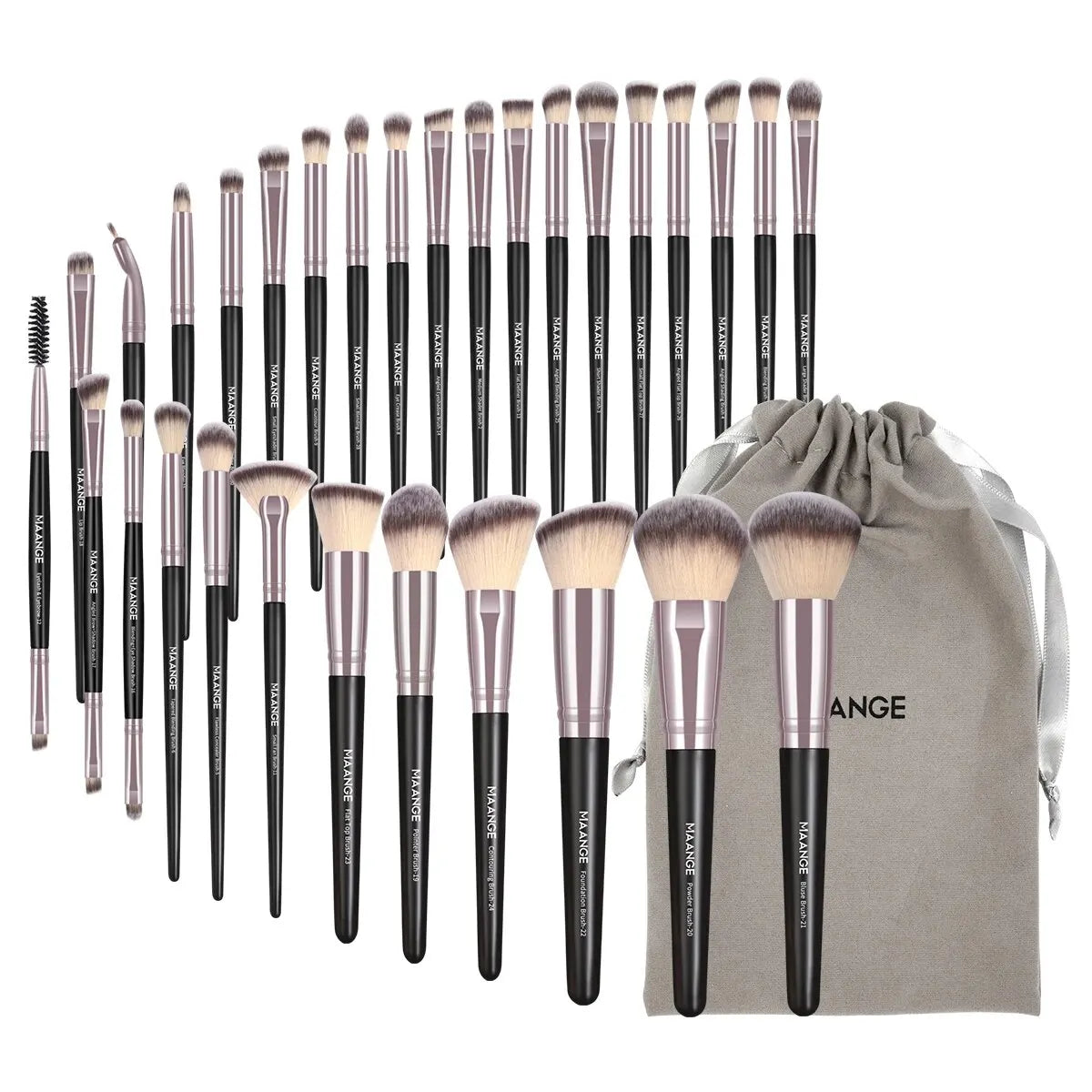 (Pack of 30) MAANGE Professional Makeup Brush Set Foundation Concealers Eye Shadows Powder Blush Blending Brushes Beauty Tools with Bag