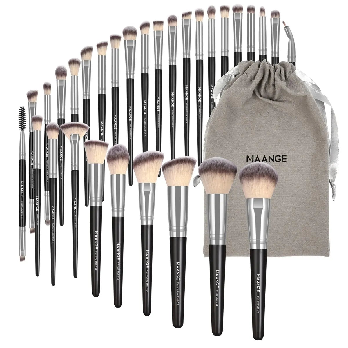 (Pack of 30) MAANGE Professional Makeup Brush Set Foundation Concealers Eye Shadows Powder Blush Blending Brushes Beauty Tools with Bag