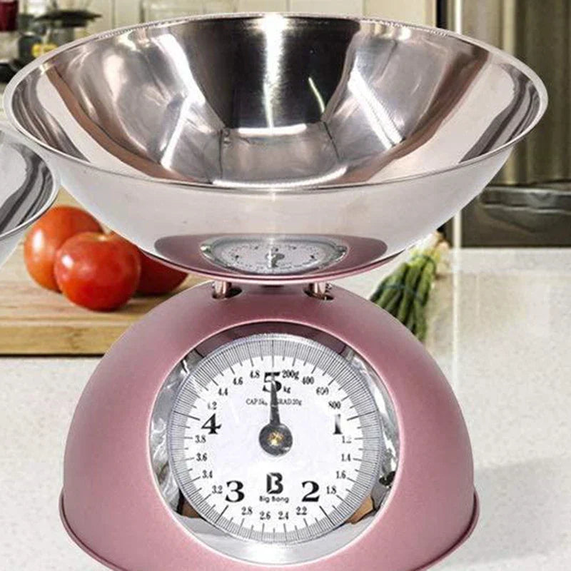 Mechanical Type Restaurant Kitchen Scale Food Weighing Home With Bowl Cooking Easy Read Accurate Retro Stainless Steel