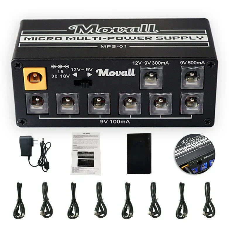 Movall Guitar Pedal Power Supply 8 Isolated Output Anti-interference 18W Different Output Guitar Effect Power Guitar Accessories