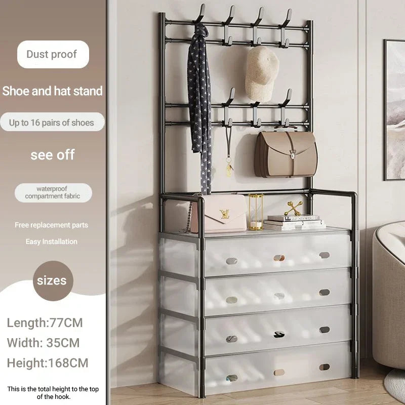 Multifunctional shoe floor stand simple integrated storage rack floor mounted clothes hanger simple shoe cabinet dustproof