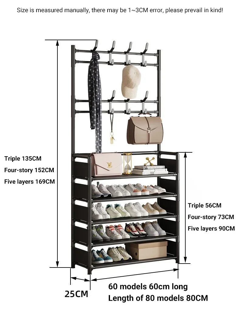 Multifunctional shoe floor stand simple integrated storage rack floor mounted clothes hanger simple shoe cabinet dustproof