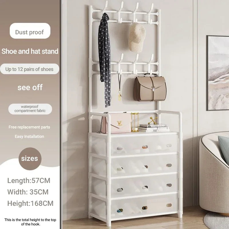 Multifunctional shoe floor stand simple integrated storage rack floor mounted clothes hanger simple shoe cabinet dustproof