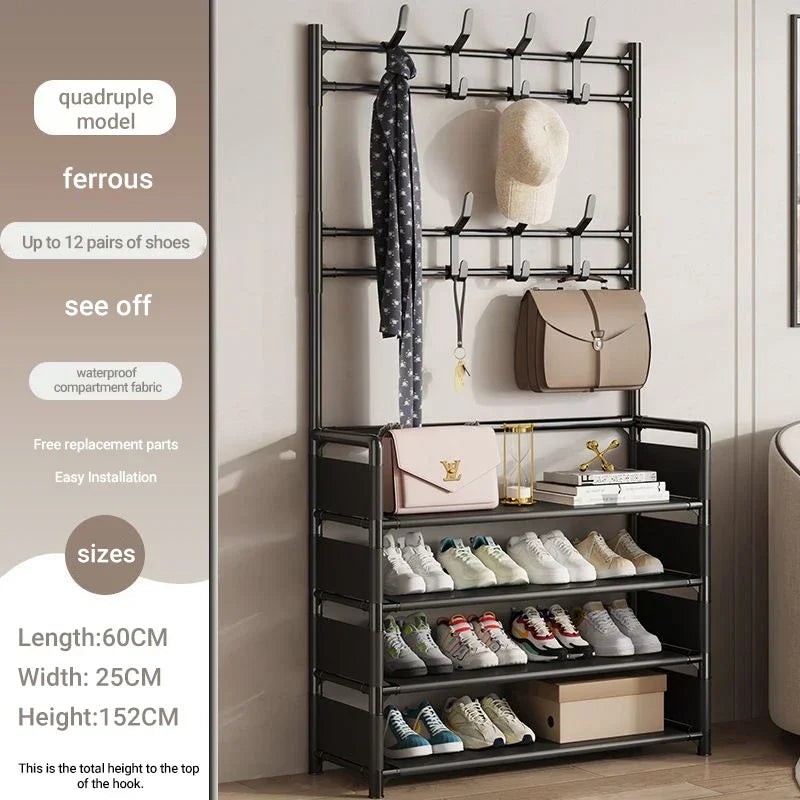 Multifunctional shoe floor stand simple integrated storage rack floor mounted clothes hanger simple shoe cabinet dustproof