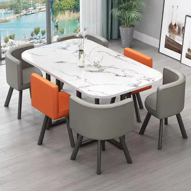New 2024 Modern Rectangular Negotiation Table and Chair Combination Scandinavian Conference Table Living Room Set with 6 Chairs