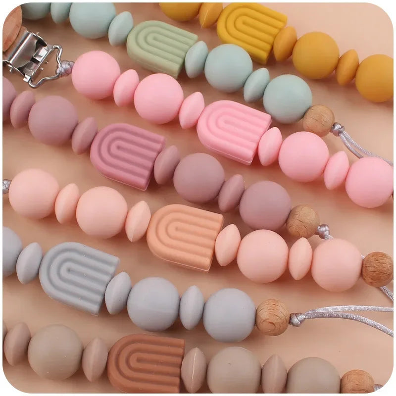 New Baby Pacifier Clip Chain Silicone Beads Rainbow Appease Soothes Infant Pacifier Leashes & Cases Dummy Holder