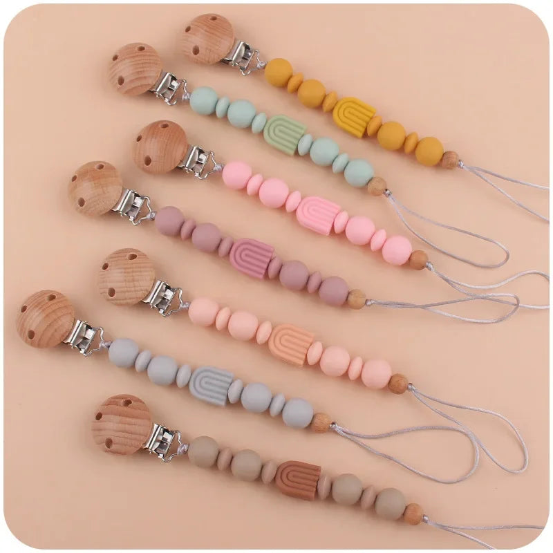 New Baby Pacifier Clip Chain Silicone Beads Rainbow Appease Soothes Infant Pacifier Leashes & Cases Dummy Holder