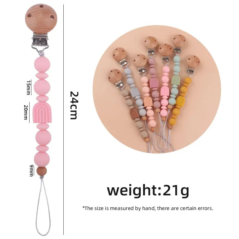 New Baby Pacifier Clip Chain Silicone Beads Rainbow Appease Soothes Infant Pacifier Leashes & Cases Dummy Holder