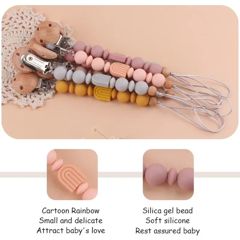 New Baby Pacifier Clip Chain Silicone Beads Rainbow Appease Soothes Infant Pacifier Leashes & Cases Dummy Holder