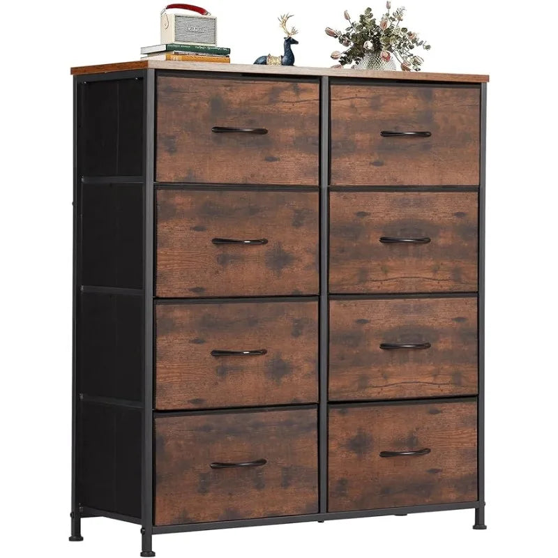 OLIXIS Organizer Storage 8, Chest of Drawers with Fabric Bins, Tall Dresser with Wood Top for Bedroom(Brown/Black)optional
