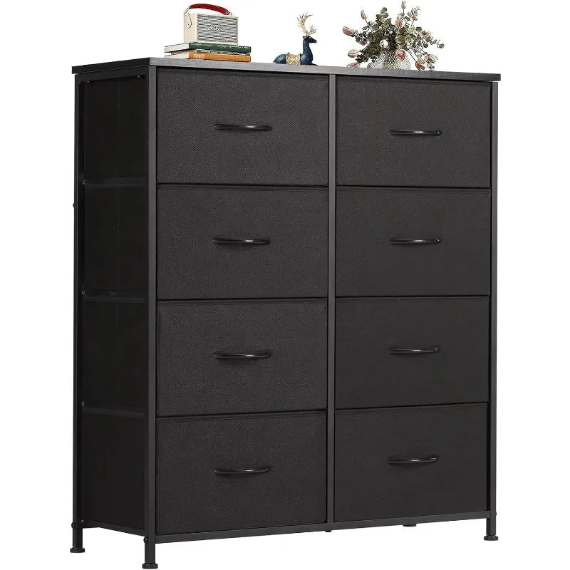 OLIXIS Organizer Storage 8, Chest of Drawers with Fabric Bins, Tall Dresser with Wood Top for Bedroom(Brown/Black)optional