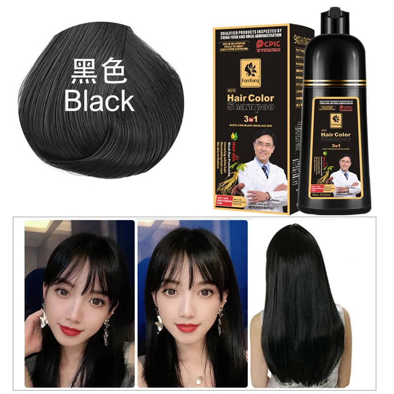 Organic Permanent Hair Shampoo to Dye canas Women Men 500ml Hair Dye Plant Essence Hair Colorng CreamCover Dye Shampoo