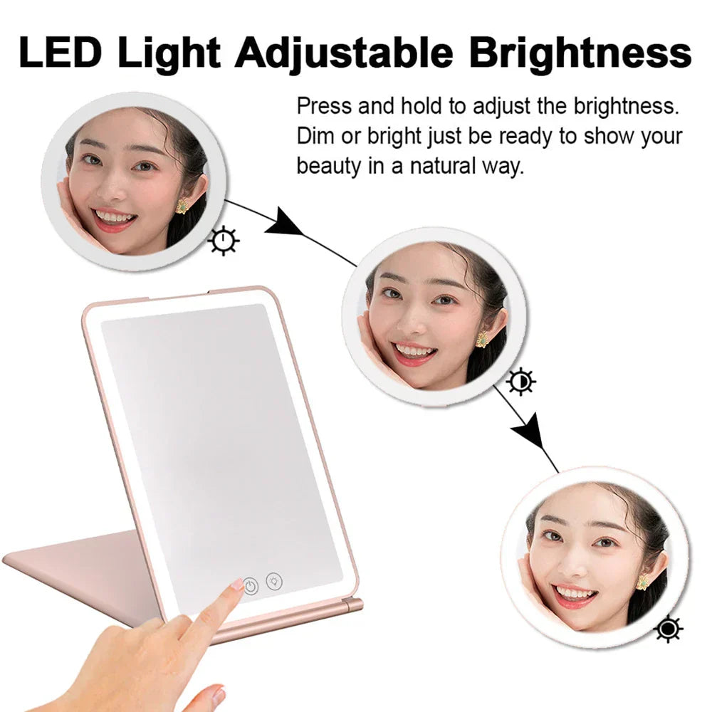 Portable Foldable Travel Makeup Mirror With Led Light Infinity Bedroom Tocador Vanity Mirrors Cute Make Up Tools Accessories