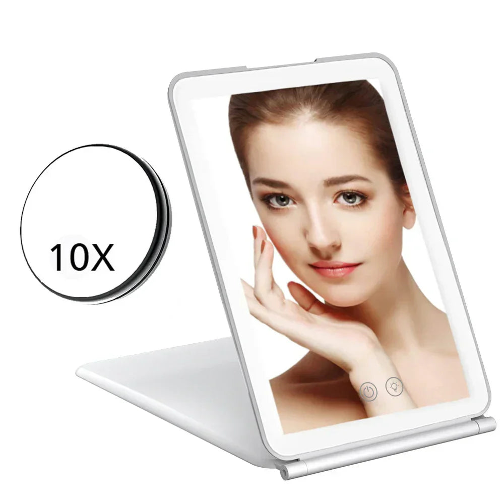 Portable Foldable Travel Makeup Mirror With Led Light Infinity Bedroom Tocador Vanity Mirrors Cute Make Up Tools Accessories