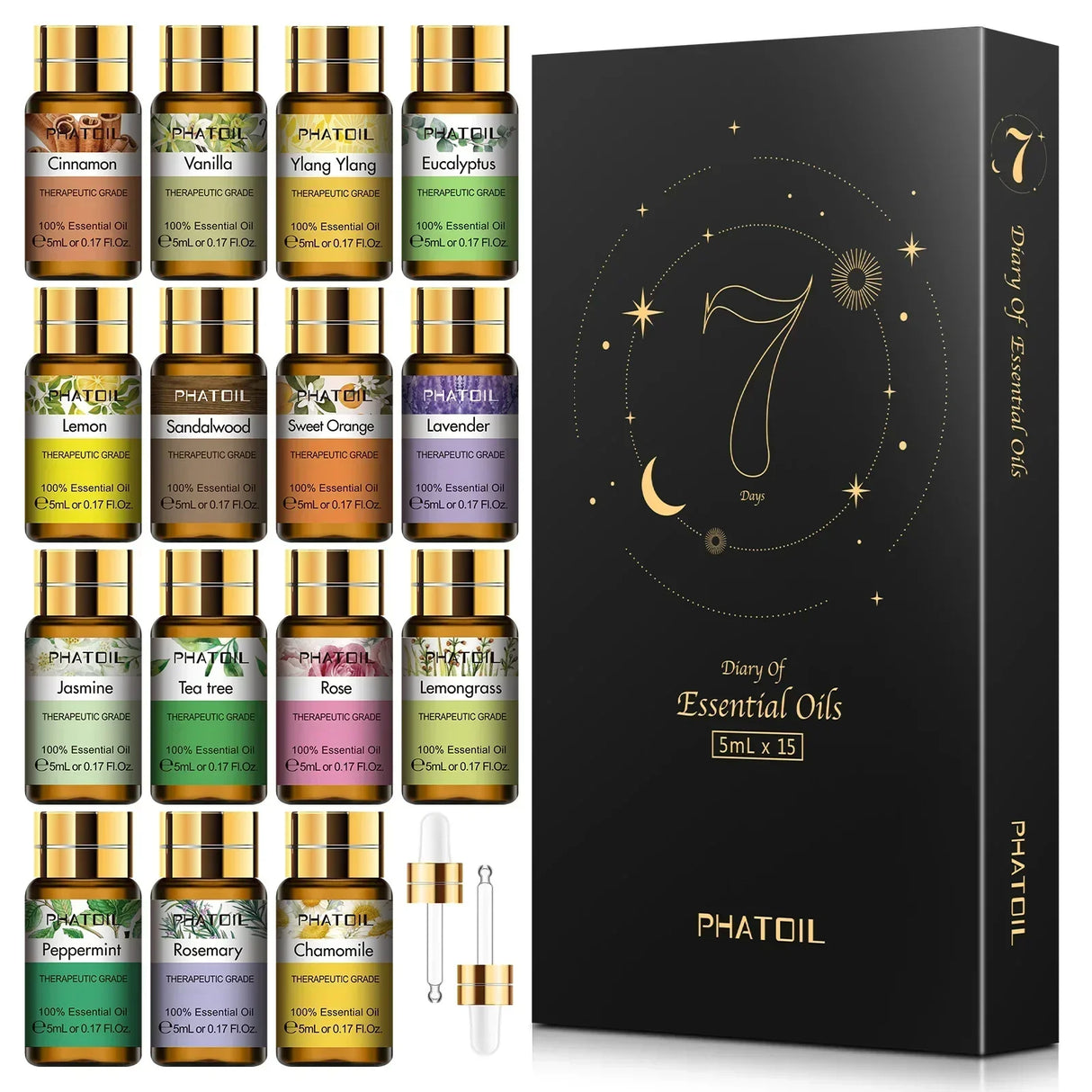 (Pack of 15) Pure Essential Oils Gift Set Natural Plant Aroma Essential Oil Diffuser Eucalyptus Vanilla Mint Lavender Rose Tea Tree Oil