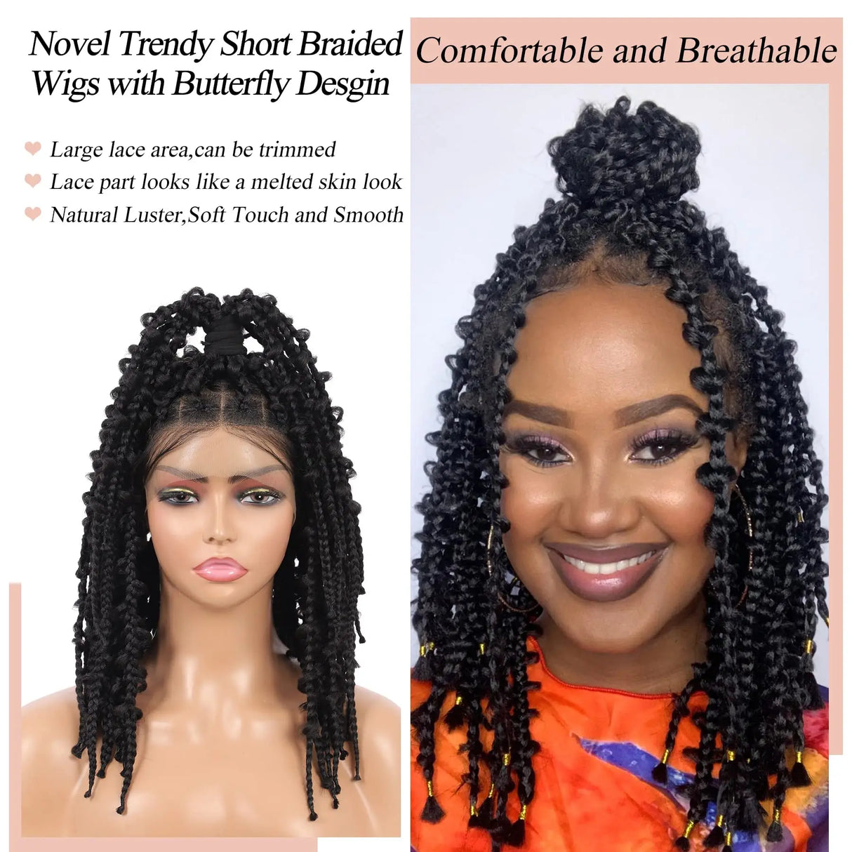 Kalyss- 14" Short Knotless Box Braided Wigs for Women Butterfly Bob Full Double Lace Braid Wigs with Baby Hair Front Cornrow