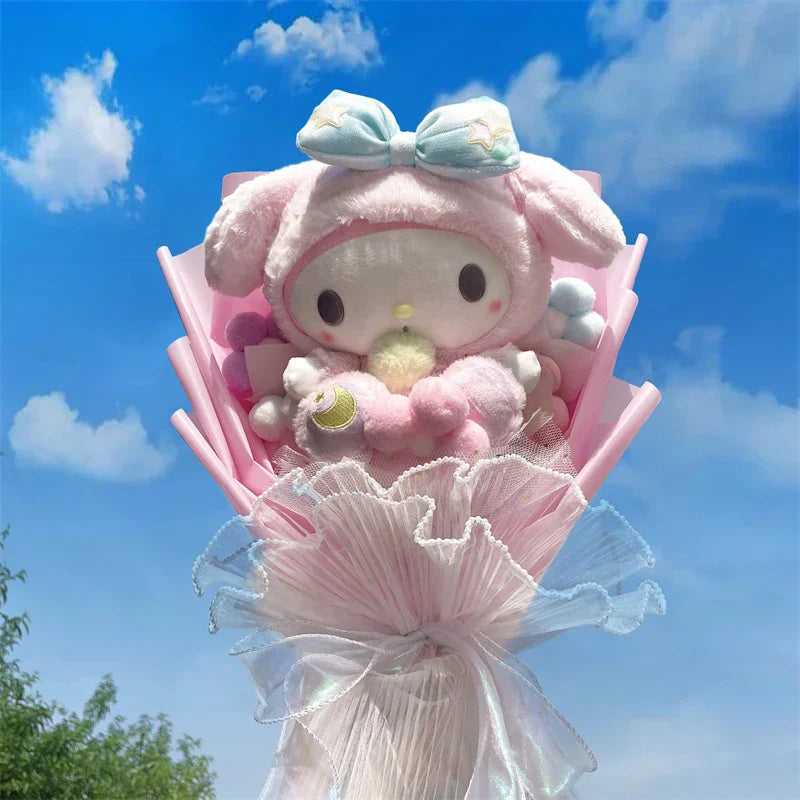 Christmas Gifts Cartoon Sanrio Plush Bouquet My Melody Kuromi Cinnamoroll Kt Cat Plush Doll Toy Valentine Graduation Gifts