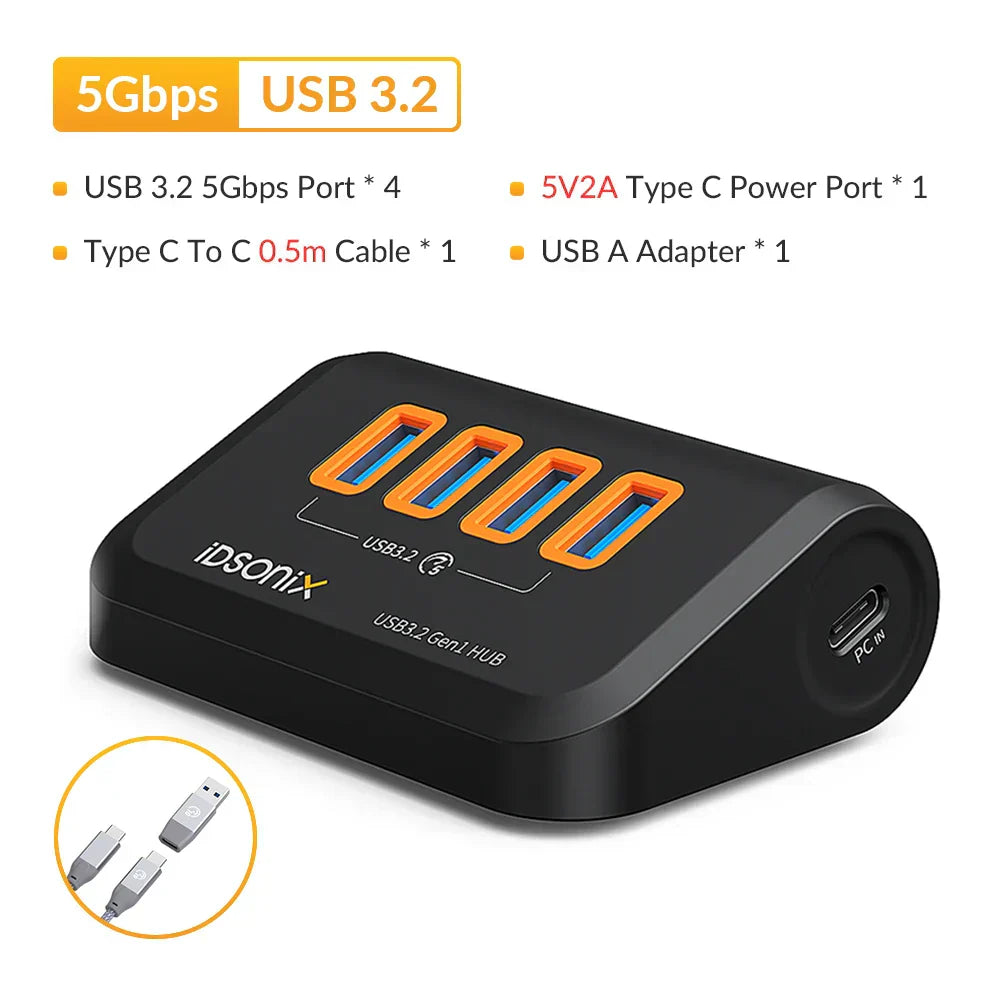 IDsonix USB Splitter USB 3.2 Hub 10Gbps Type C Adapter Multi Ports USB 3.0 Docking Station Hub for Surface Macbook Laptop PC Hub