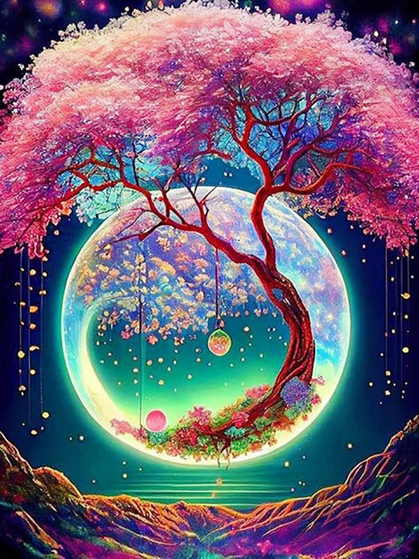 Colorful Trees And The Moon Personality DIY Full Drill Diamond Decorative Painting