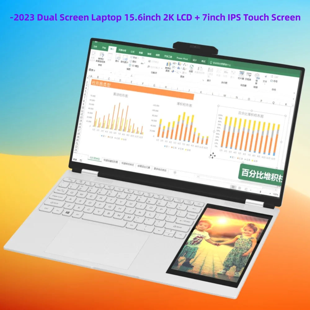 New Arrivals Dual Screen Laptop INTEL N5105 N95 16G DDR4 - 1TB SSD 15.6" IPS 2K Screen+7" Touch LCD PC Portable Notebook