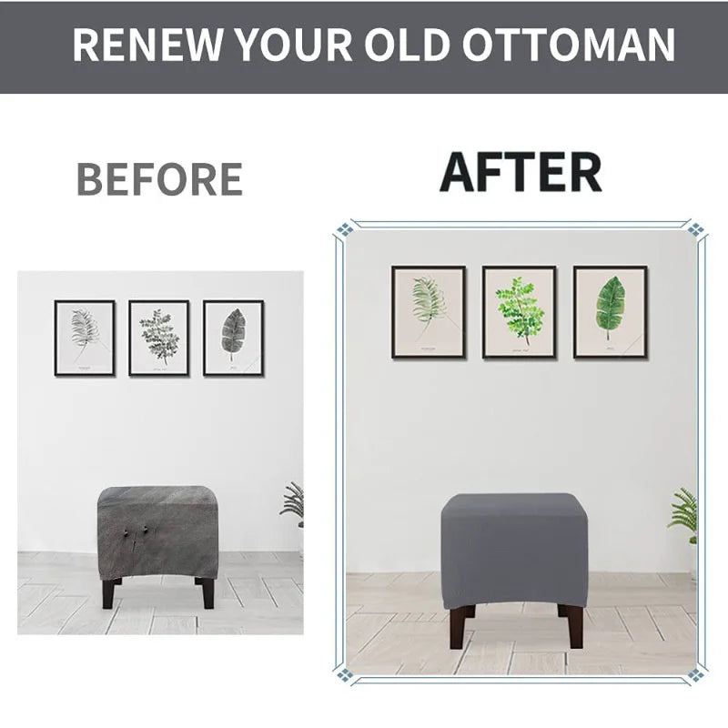 Square Footstool Cover Stretch Polar Fleece Ottoman Cover Sofa Footrest Stool Slipcover for Living Room Furniture Protector Case