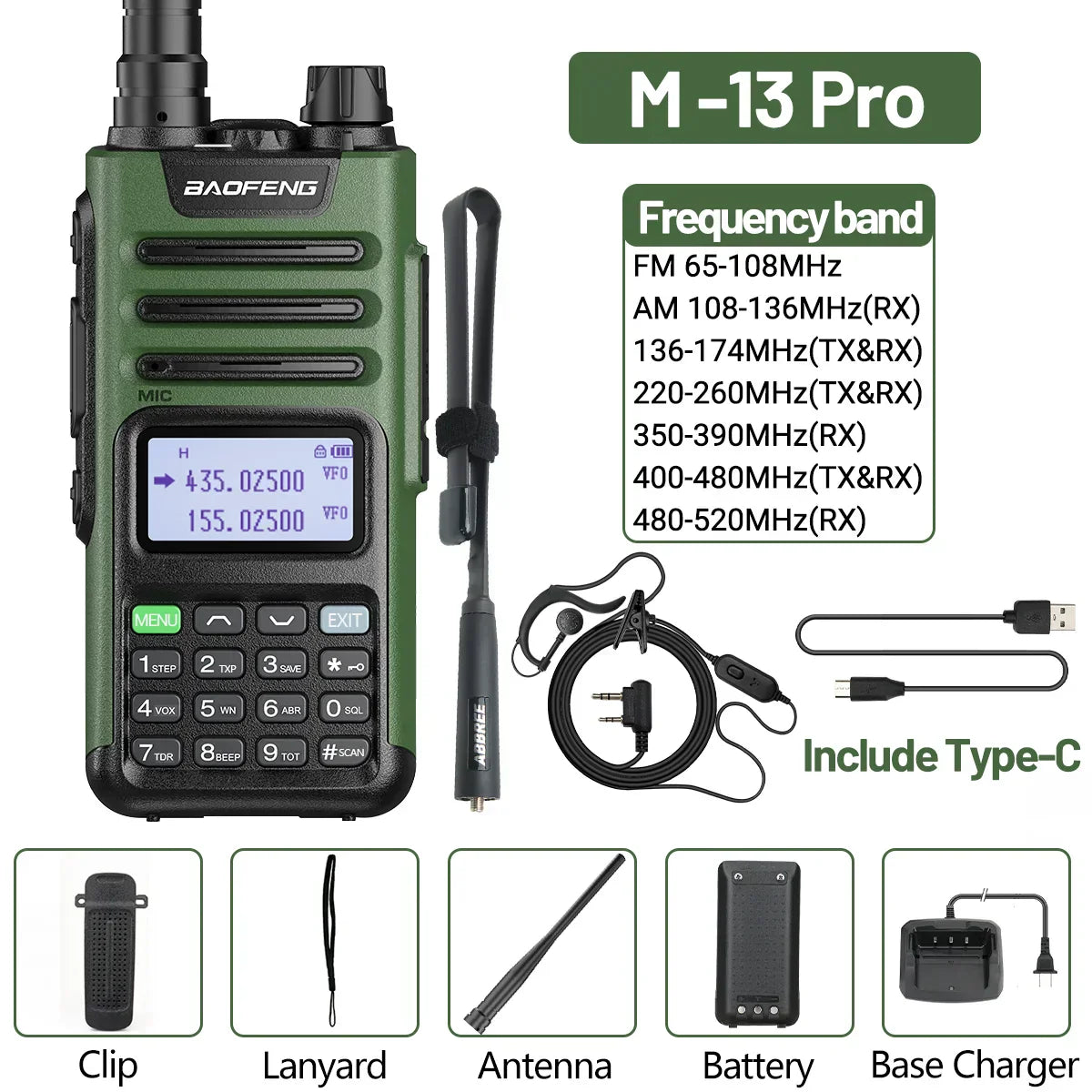 BaoFeng UV-13 PRO V2 V1 Walkie Talkie M-13 Pro Dual Band 999 Channels Type-C Long Range UV-5R Transceiver Ham CB Two Way Radio