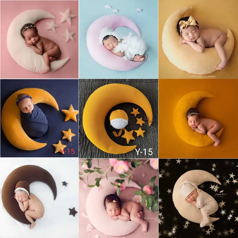 (Pack of 6) ❤️Newborn Photography Props Accessories Posing Crescent Pillow+Stars+Hat /Set Studio Baby Photo Decoration Moon Fotografia