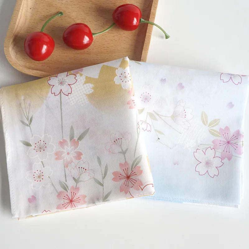 (Pack of 3) 45x45cm Square Cotton Cherry Blossom Flower Printed Ladies Handkerchief Women Face Hand Towel Party Gift