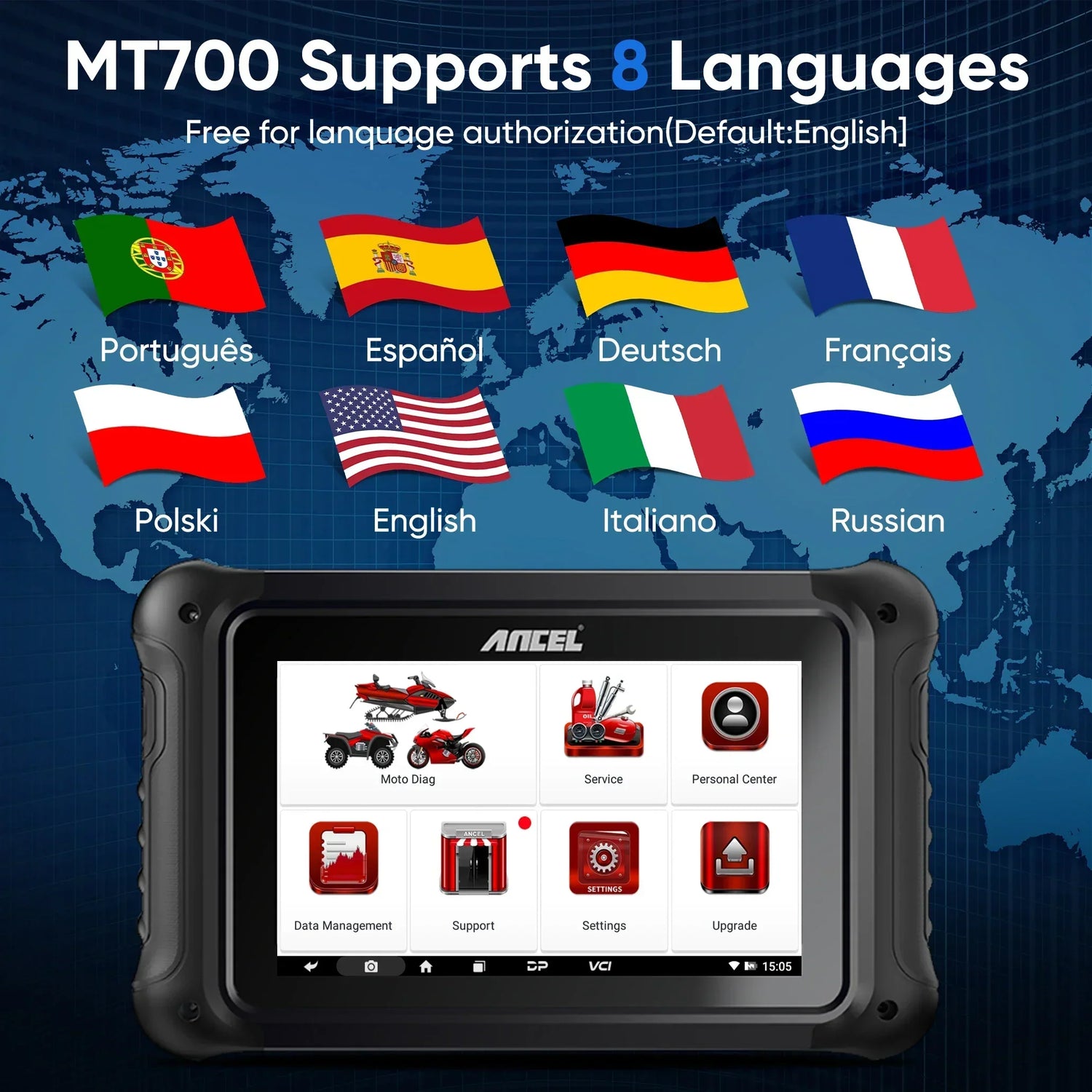 ANCEL MT700 OBD2 Motorcycle Scanner Full System Diagnostic Tool Oil Rest ABS Bleeding ECU Coding Active Test for Motorcycle