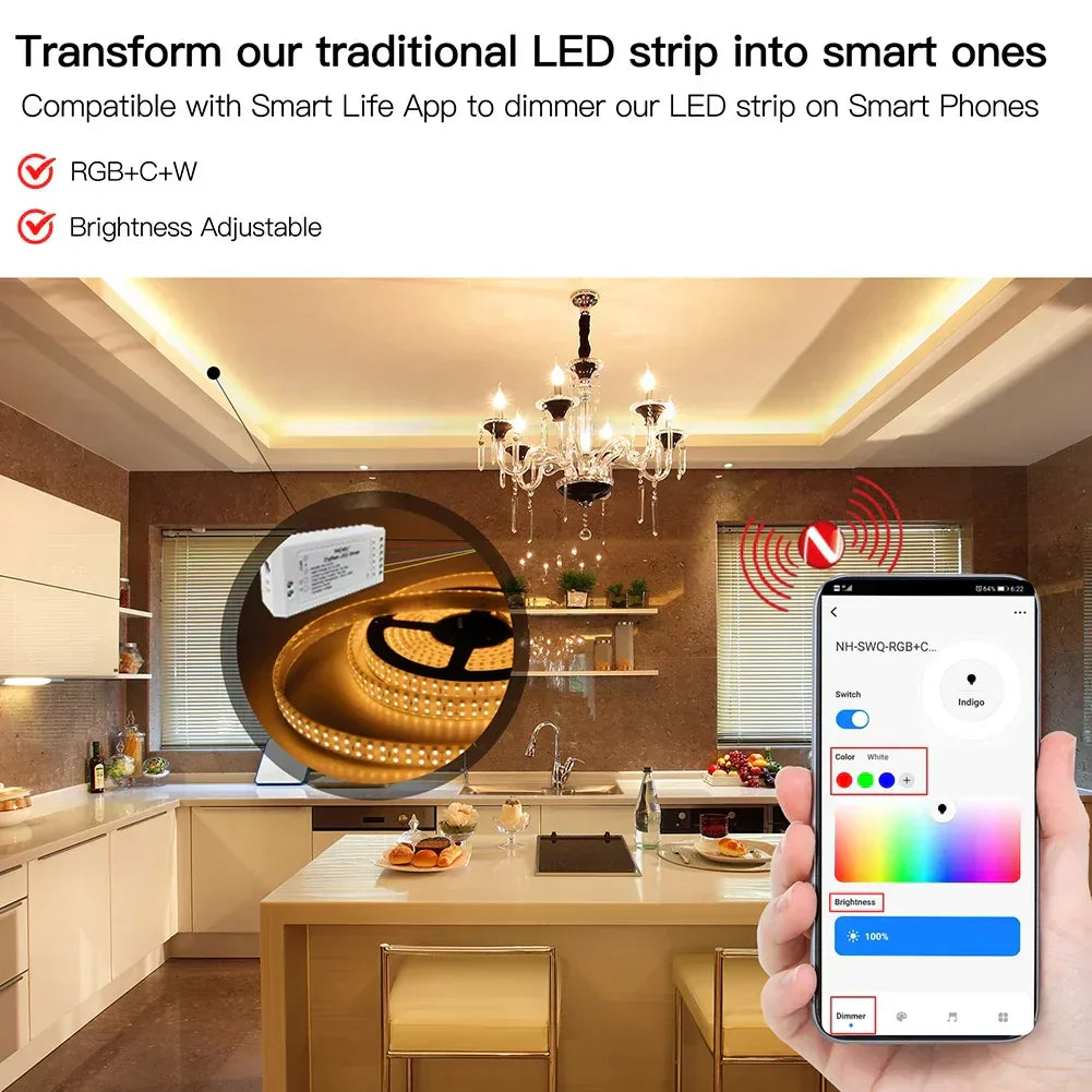 ZigBee LED Controller Light Strip RGB CCT Dimmer Music Sync Tuya Smart App Control with Alexa Google Smartthings Remote Control