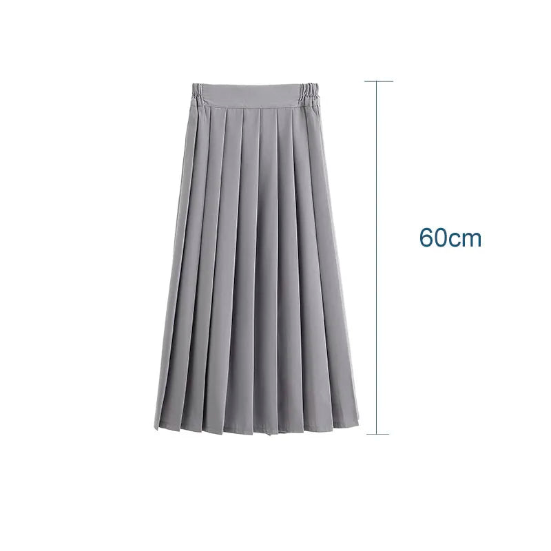 Japanese Student Girls Skirt School Uniform Solid Color Suit Pleated Skirt Short/Middle/Long High School Elastic Waist Dress