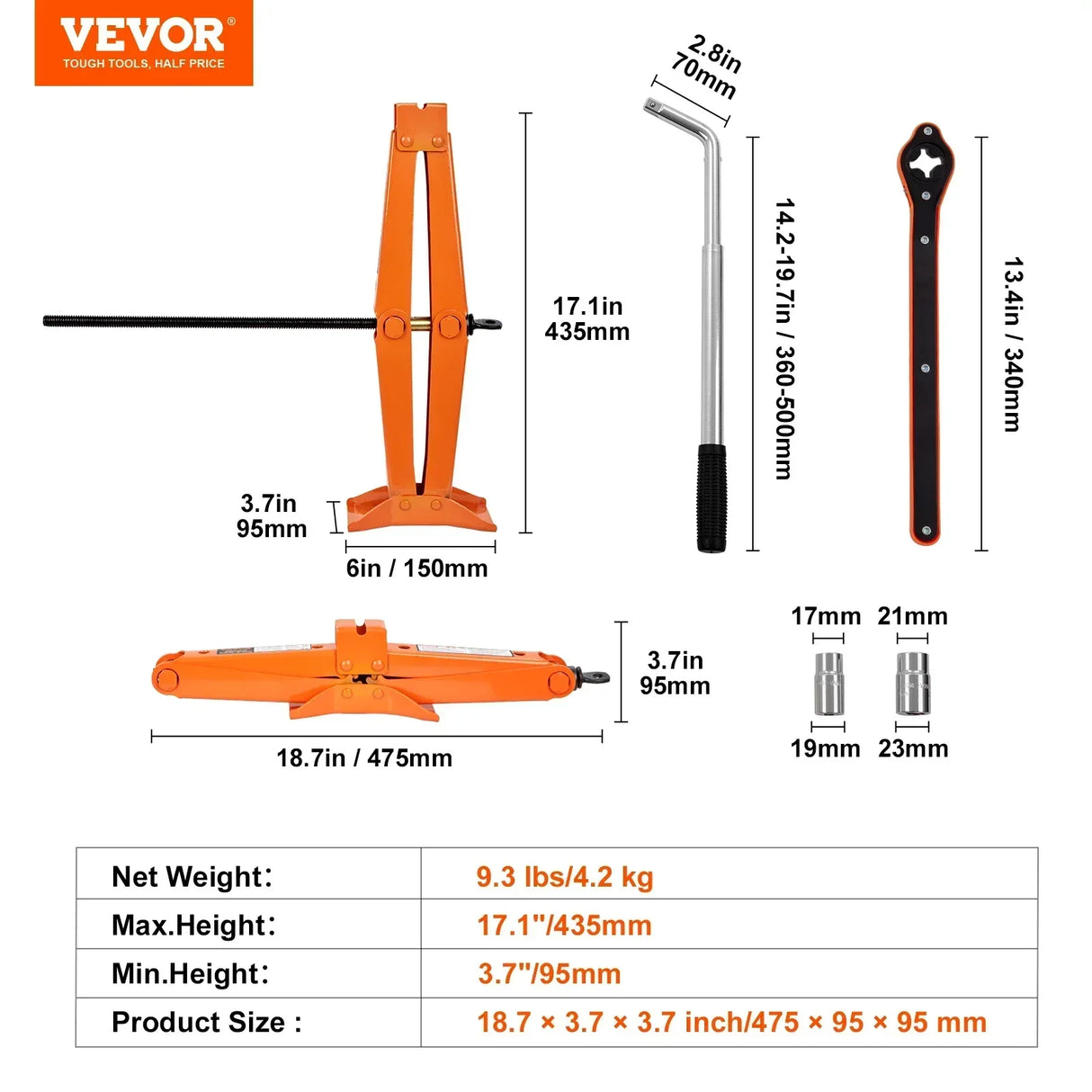 VEVOR Scissor Jack 2.5 Ton/5512 lbs Scissor Car Jack 3.7"-17.1" Lifting Range Scissor Lift Jack Portable Tire Jack for Car Truck