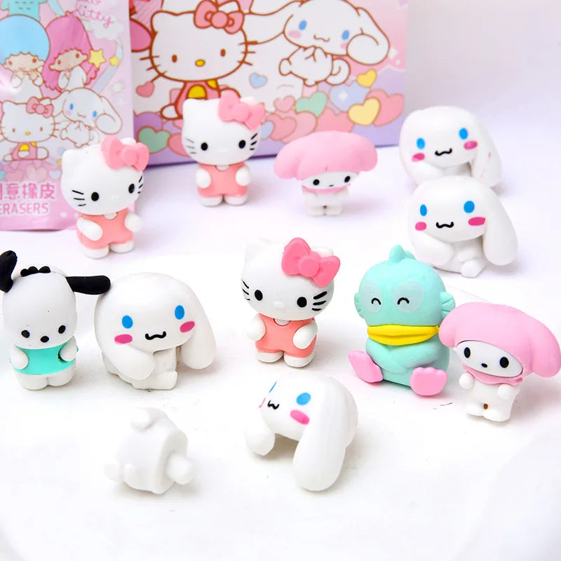 (Pack of 32) /Box Sanrio Blind Box Doll Pencil Eraser Hello Kitty Melody Pochacco Erasers Mystery Box Student Stationery Birthday Gift