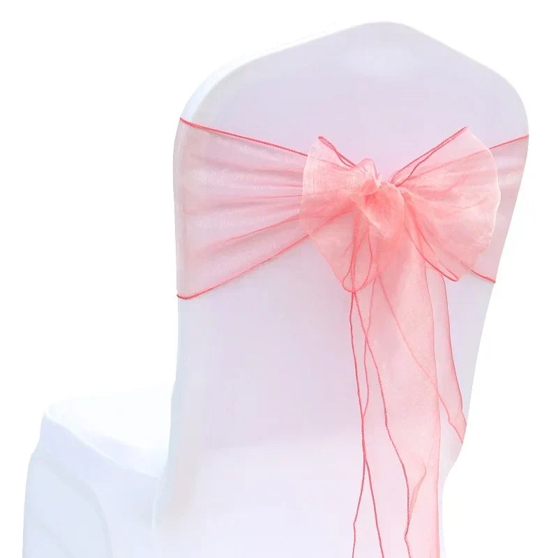 (Pack of 50) /lot Wedding Chair Decoration Organza Chair Sashes Knot Bands Chair Bows For for Wedding Party Banquet Event Chair Decors