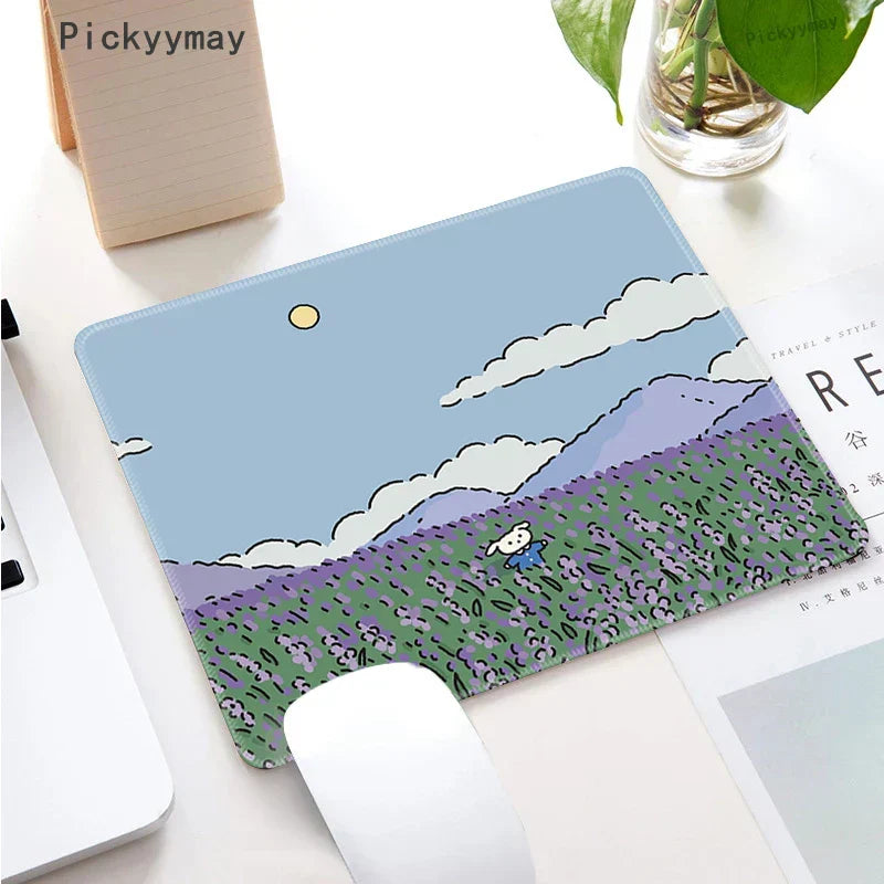Small Mouse Pad Green Cute Flower Mousepad Kawaii Cat And Rabbit Cartoon Laptop Rug Keyboard Table Mat Deskpads Pc Mausepad 2mm