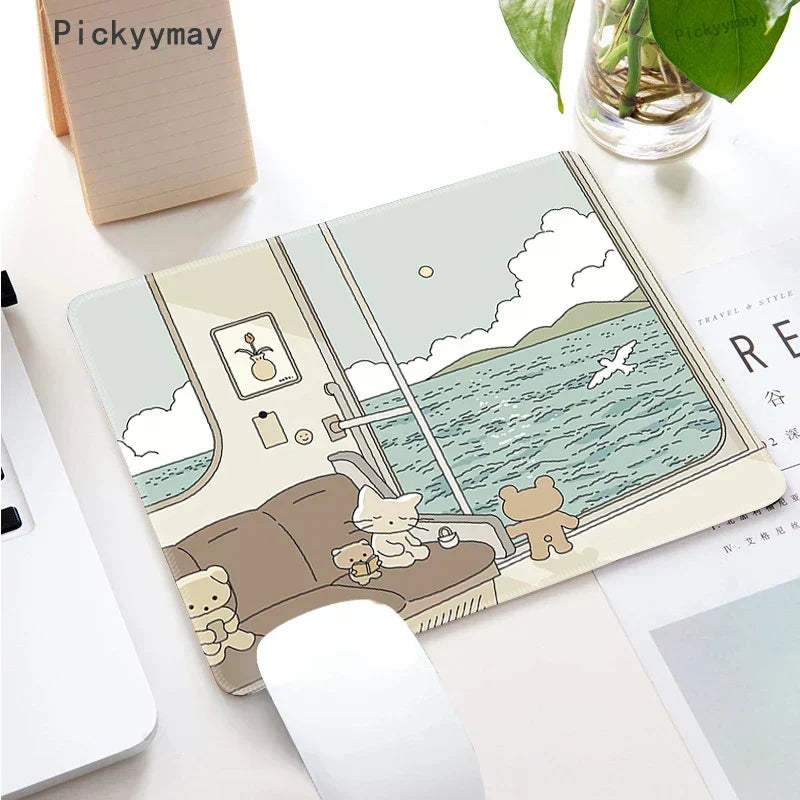 Small Mouse Pad Green Cute Flower Mousepad Kawaii Cat And Rabbit Cartoon Laptop Rug Keyboard Table Mat Deskpads Pc Mausepad 2mm