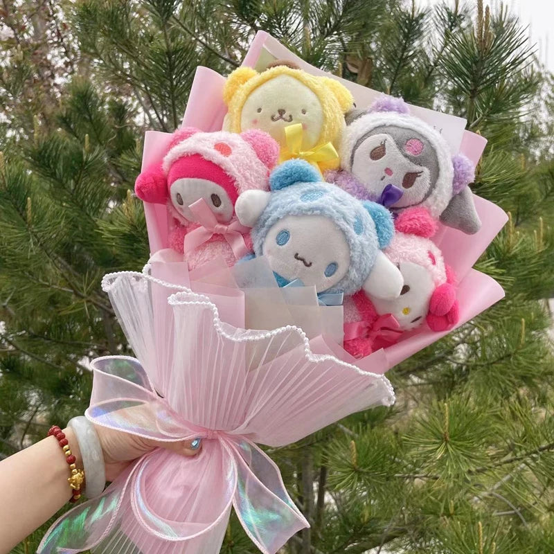 Christmas Gifts Cartoon Sanrio Plush Bouquet My Melody Kuromi Cinnamoroll Kt Cat Plush Doll Toy Valentine Graduation Gifts