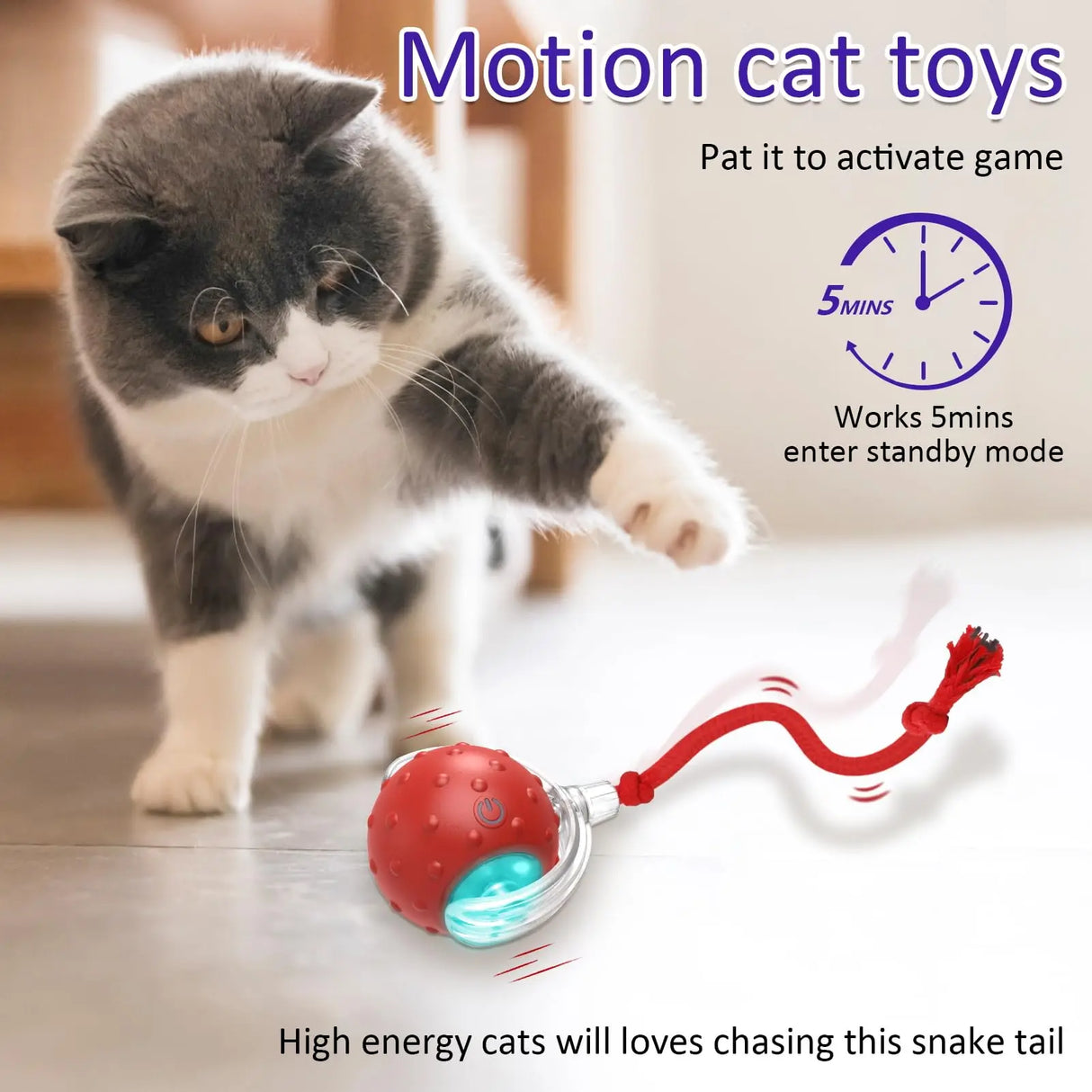 Interactive Bird-Chirping Rolling Cat Toy with Motion Sensor and Teaser Tail