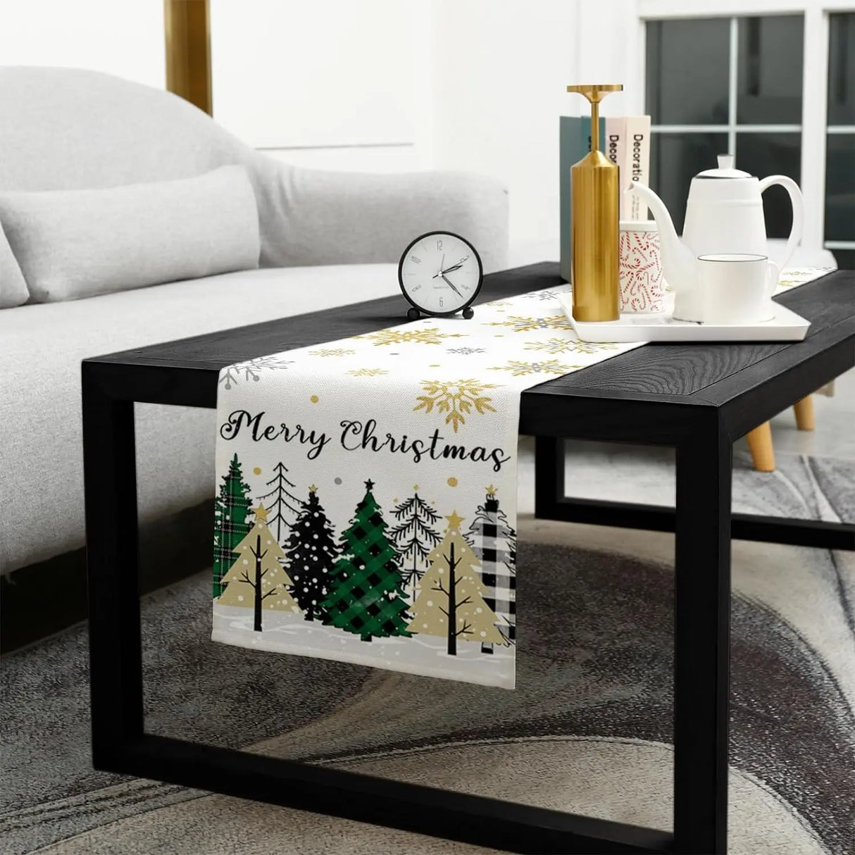 Christmas Snowflake Forest Linen Table Runners Dresser Scarves Table Decor Winter Xmas Dining Table Runners Christmas Decoration