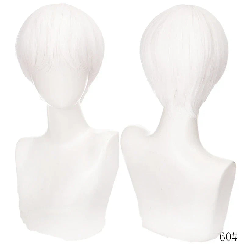 MANWEI Fashion Men Short Wig Light Yellow Blonde Synthetic Wigs With Bangs For Male Women Boy Cosplay Costume Anime Halloween