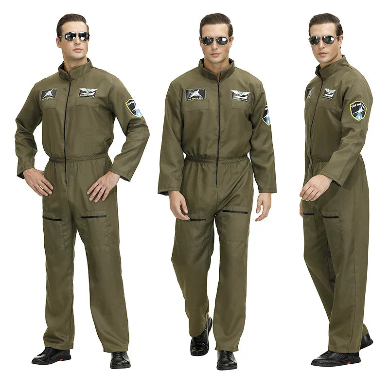 Pilot Uniform Army Green TOP GUN Costume for Adult Cosplay Military Uniform Women Men Fighter Pilot Costume Plus Size