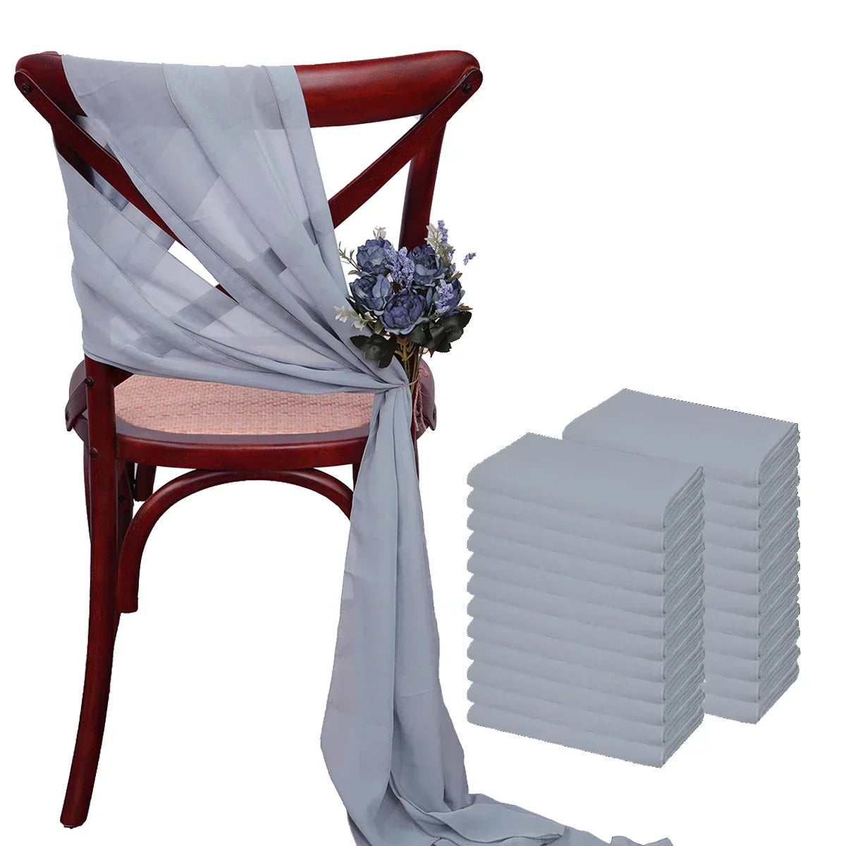 (Pack of 24) 17x275cm Chiffon Chair Sashes 12 Set Sage green Chair Sash Wedding Chair Covers Ribbon Wedding Party Aisle Chair Decor