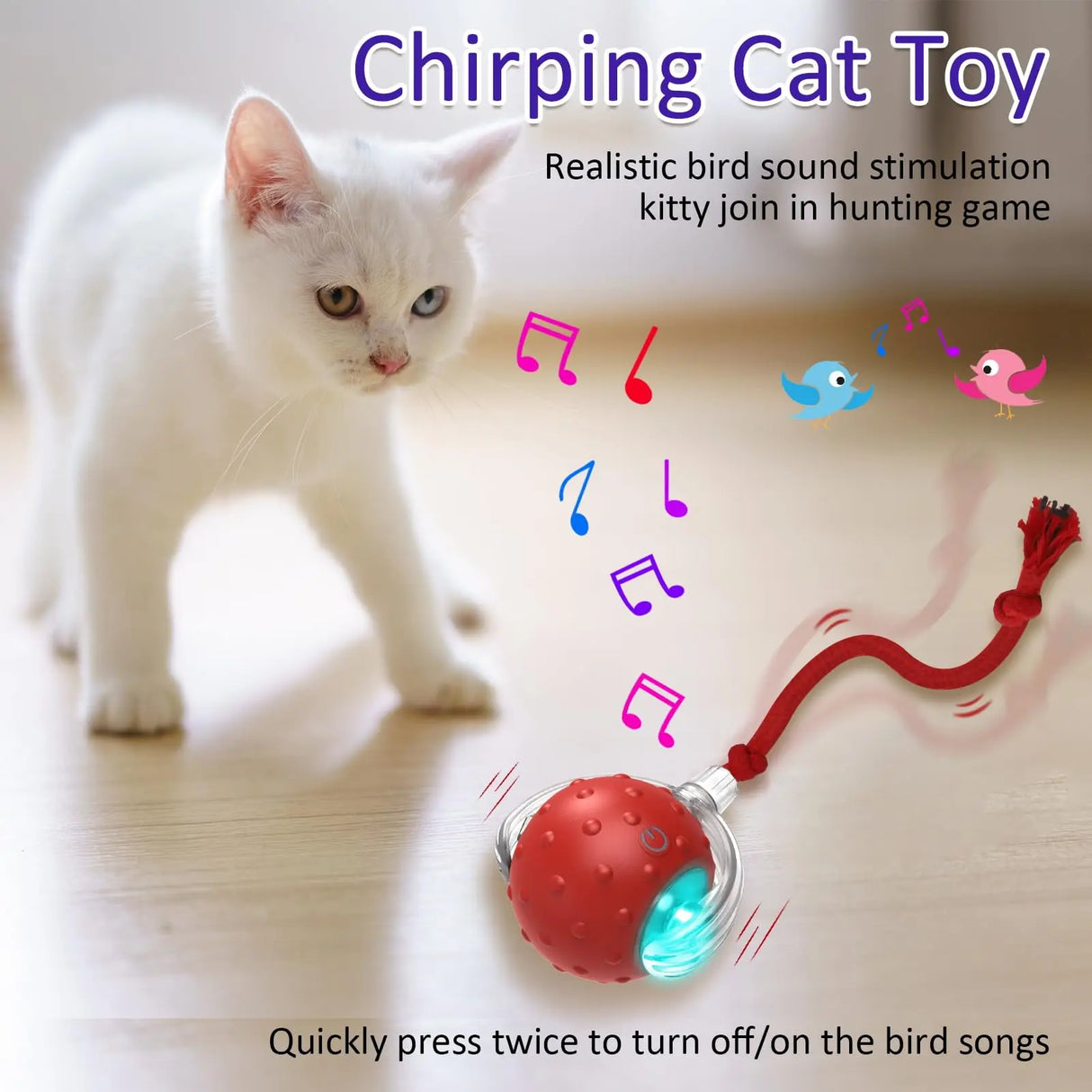 Interactive Bird-Chirping Rolling Cat Toy with Motion Sensor and Teaser Tail