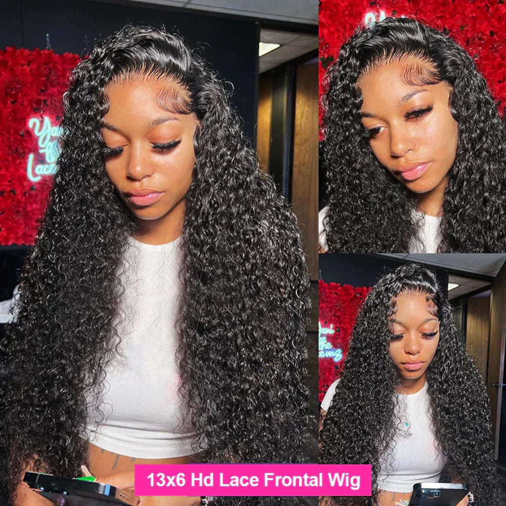 40Inch Deep Wave Frontal Wig Transparent 13x4 13x6 HD Lace Frontal Human Hair Wigs Curly Human Hair Lace Frontal Wigs For Women