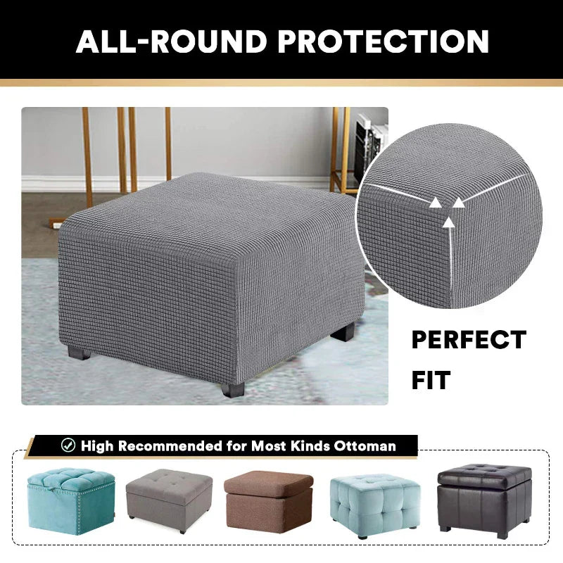 Square Footstool Cover Stretch Polar Fleece Ottoman Cover Sofa Footrest Stool Slipcover for Living Room Furniture Protector Case